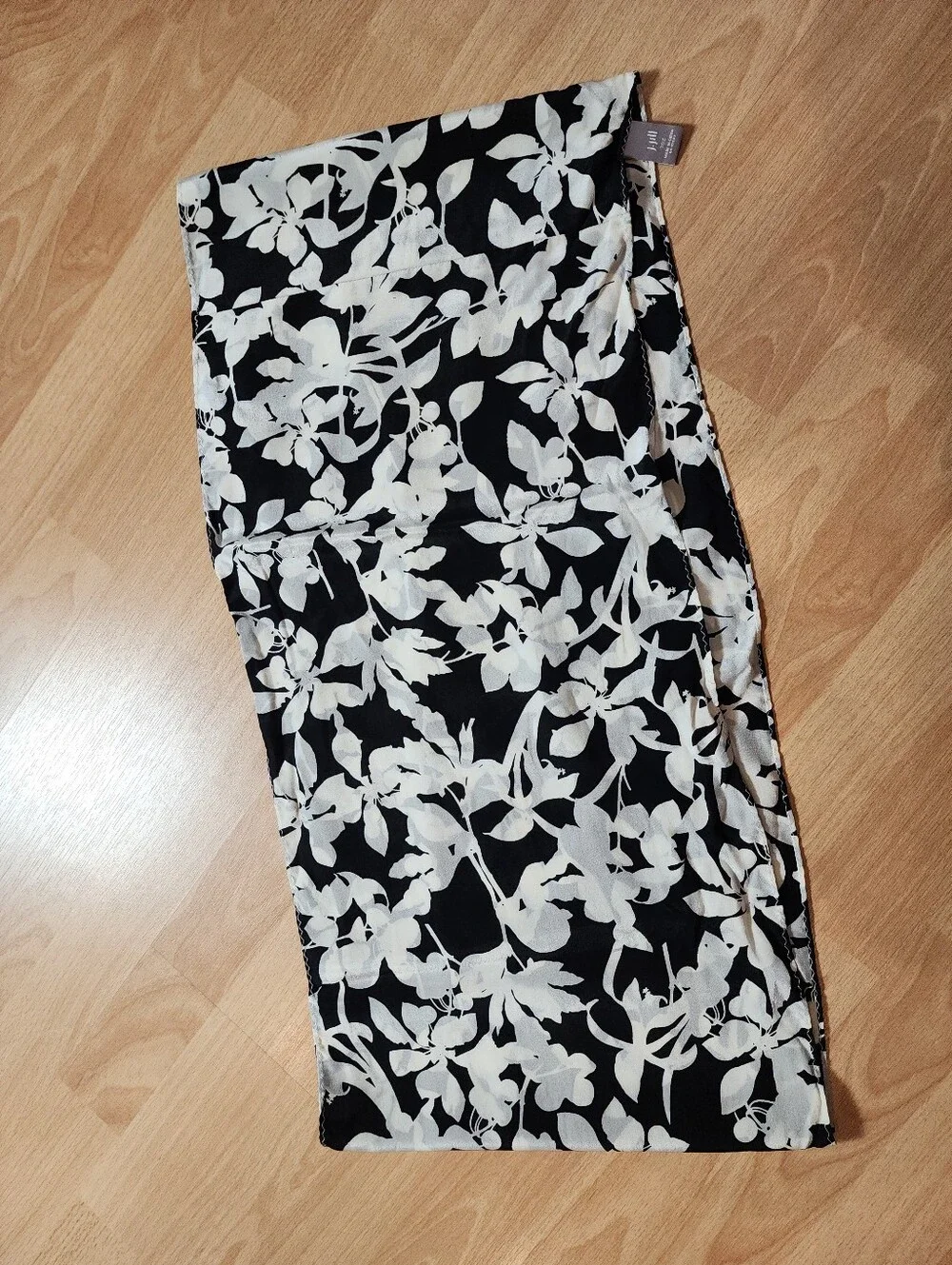 J. Jill 100% Silk Infinity Scarf Black White Floral